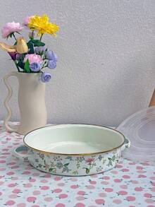 1 Set Enamel Shallow Dish With Plastic Lid, Can Be Used As Plate, Food Storage Tray, Baking Tray, Available In Multiple Colors, Ideal Gift For Elders - Multicolor - View 15