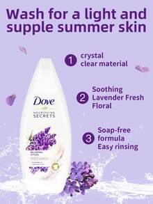 1 Bottle 200ml Dove Relaxing Lavender Body Wash, Lavender Essential Oil, Mild Acidic Body Cleanser, Suitable For Sensitive Skin Nighttime Repair