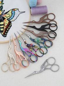 Set Of 2: 4.57-Inch Large Gold Crane Scissors & 3.7-Inch Small Gold Crane Scissors, Vintage Style Sewing, Embroidery, Paper, Office & Eyebrow Grooming Multi-Purpose Scissors - Multicolor - View 13