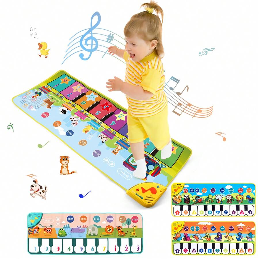 Kinder Musik Klaviermatte, berührungsempfindliches Spiel, Tanzspiel-Musikteppich mit Tier-/Instrumentengeräuschen, Klaviertastatur Frühförderungsspielzeug, Geschenk für Kleinkinder Jungen und Mädchen - Verschiedenfarbig - Übersicht 1
