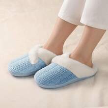 Women's Fuzzy Slip-On Slippers Indoor And Outdoor Use, Comfy Foam, Anti-Skid Rubber Hard Sole - Blue - View 5