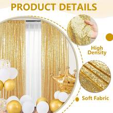 Premium Sequin Backdrop Curtain & Decor Collection – Glitter Wall/Photo Backdrop 2x8FT + Decorative Elements, Perfect For Christmas Decorations (Tree Skirt Compatible Style), Wedding Decorations, Home Décor (Living Room, Bedroom, Kitchen Curtains). Suitable For Baby Showers, Bachelor/Bachelorette Parties, Engagement Events, Graduation, Mother's Day & Halloween. Sparkling Design, Multiple Color Options, Ideal For Selfie Walls, Table Centerpieces, Bridal Accessories & Daily Room/Shower Curtain Use – Must-Have Holiday & Party Supplies. - 金色 - 查看 4