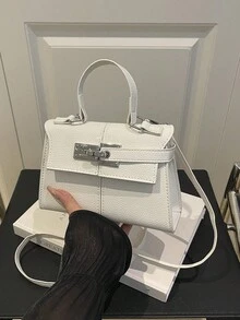 1 pièce Nouveau mini sac à main élégant de couleur unie pour femmes, sac à bandoulière avec sangle et décoration de boucle métallique, sac carré casual, sac bandoulière polyvalent et chic de style de rue, convient pour le shopping, les déplacements, l'assortiment quotidien, idéal pour l'utilisation quotidienne des femmes, sacs à la mode pour dames - Blanc - Voir 8