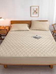 1 pieza Protector de colchón acolchado de unicolor, sábana ajustable, cubierta de colchón, transpirable, lavable a máquina, adecuado para el hogar, dormitorio, para todas las estaciones, edredón antipolvo, hecho de tela suave y transpirable, decoración de otoño, decoración de habitación, vuelta al colegio, útiles escolares