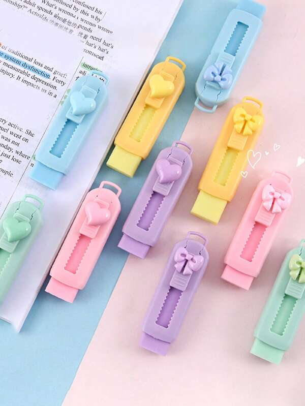 Multi-Color Heart & Bowknot Erasers, Suitable For Use With Pencils, Essential Stationery For Back To School Season