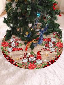 1 件/270 件圆形圣诞树裙，圣诞老人和精灵图案，红黑格子饰边，适用于圣诞树底部地板装饰、家庭、餐厅、厨房、客厅、圣诞装饰、节日气氛、家庭圣诞装扮，包括圣诞主题、温馨场景、节日饰品