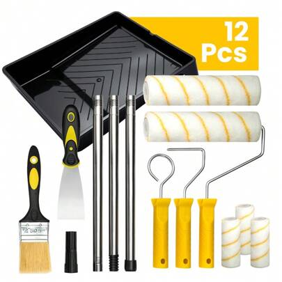 Paint Roller Set 9 Inch 3.9 Inch Painting Rollers And Trays Sets Roller Sets For Painting With Extension Pole For Trim Ceiling Painting Walls Doors