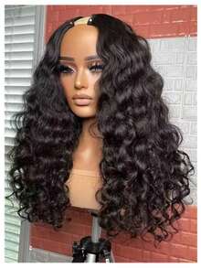 Deep Wave V Part Wig Human Hair For Women 180 Density Upgrade U Part Human Hair Wig Brazilian Remy Curly Glueless Wigs Clip In For Beginner Friendly No Sew In No Glue Natural Color 28 Inch - Natural Black - Xem 2