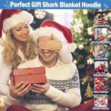 Shark Blanket Hoodie , Soft Cozy Shark Wearable Blanket For Adults & Youngsters - Wearable Shark Blanket, Plush Flannel Shark Sleeping Bag With Ruffled Collar, Machine Washable, Nautical Theme, Nautical Theme Sleepwear|Playful Shark Design|Plush Polyester - Multicolor - View 7