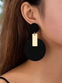 1 Pair Geometric Circle, Square, Triangle Metal Dangle Earrings, Classic European & American Fashion Jewelry