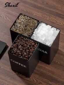 shoxil 三件套厨房储物罐，咖啡茶糖罐套装，白色/黑色带盖储物罐，配竹勺，复古金属密封盖储物罐套装，适用于存放咖啡、茶、糖等食品，厨房收纳，餐厅、客厅、茶室皆宜，馈赠亲友佳品 - 彩色 - 查看 7