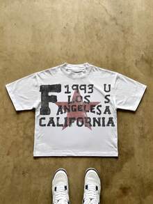 Men Casual Round Neck Short Sleeve 100% Cotton T-Shirt, Summer Vacation Top, Funny Graphic Tees, Y2K Street Wear, Gifts For Boyfriend And Husband - 白色0806PT6 - 查看 1