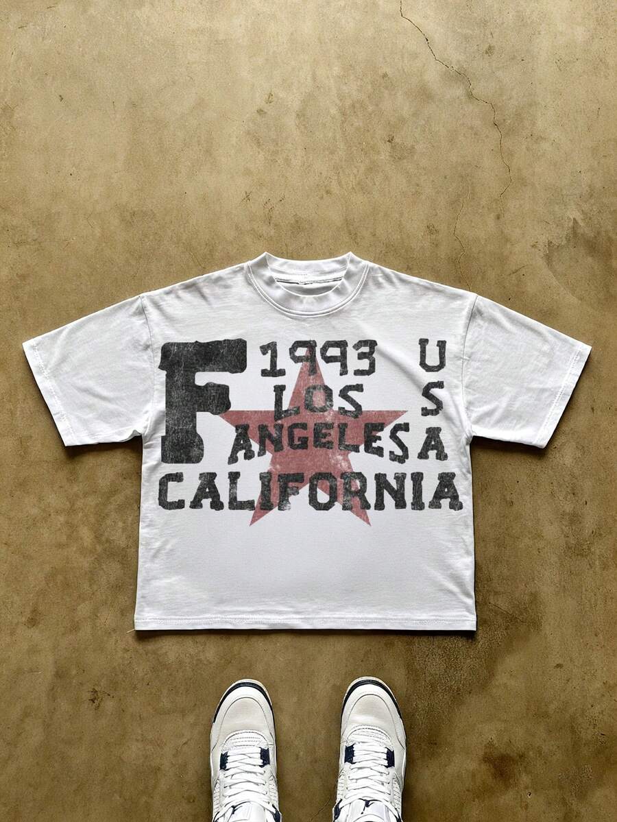 Men Casual Round Neck Short Sleeve 100% Cotton T-Shirt, Summer Vacation Top, Funny Graphic Tees, Y2K Street Wear, Gifts For Boyfriend And Husband - 白色0806PT6 - 查看 1