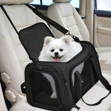 1 件便携式宠物包 - 轻便可折叠旅行袋，配有透气网眼、可拆卸垫和坚固的手柄/背带，拉链开合，适合户外活动，高品质网眼，狗背带 - 黑色 - 查看 3