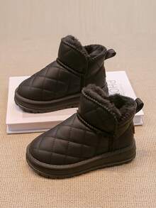 2025 Winter New Kids Snow Boots, Boys & Girls Plush Lined Warm Ankle Boots, Anti-Slip Soft Bottom Padded Short Boots - Black - View 2