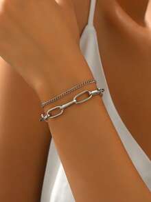 1pc European & American Style Thick Layered Cross Charm Women Gift Bracelet - Silver - View 4
