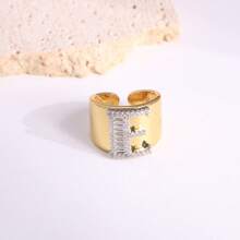 1 Pc New Arrival Two Tone Pave Initial Letter Ring Vintage Style Adjustable Open Metal Rings - Letter Type - View 31