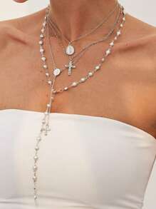 1/4pcs/Set Bohemian Style Vintage Metal Cross Y-Necklace Set, Suitable For Women's Daily And Holiday Wear, Gift For Friends On Festivals (Chain Length Based On Actual Item)