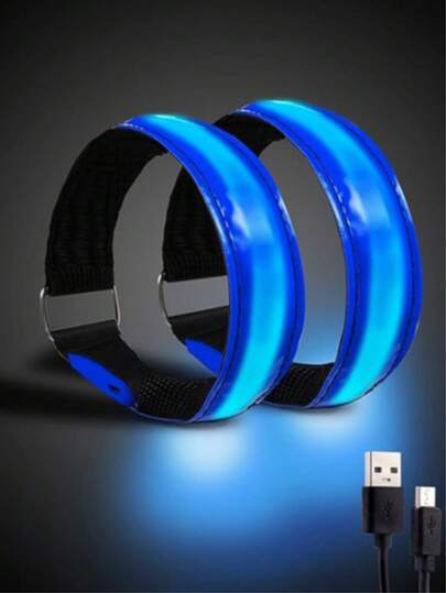 2pcs/Set Rechargeable USB LED Sport Armband, LED Grid Lighting LED Armband, Reflective LED Armband, Illuminating Sport Band, High Visibility Reflective Night Safety Gear, Lighting Device For Running, Walking, Cycling