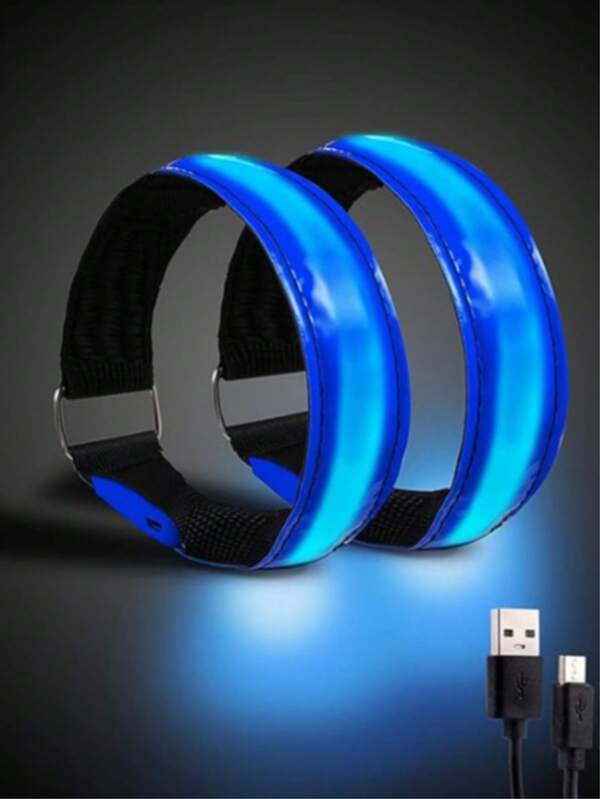 2pcs/Set Rechargeable USB LED Sport Armband, LED Grid Lighting LED Armband, Reflective LED Armband, Illuminating Sport Band, High Visibility Reflective Night Safety Gear, Lighting Device For Running, Walking, Cycling