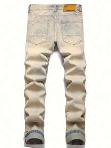 Men's Punk Street Fashion Fake Pocket Retro Versatile Mud Dye Workwear Denim Pants - Khaki - View 2