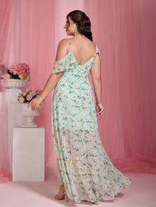 Mgiacy Women's Random Print Casual Off-Shoulder Dress - Mint Green - View 2