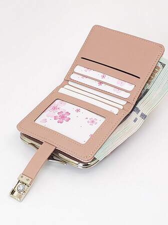 女士短款钱包 柔软 PU 皮革 折叠式 多功能 大容量 卡夹 精致按扣 零钱包 小巧轻便 适合作为女性节日礼物 钱夹 迷你钱包 钱包 可爱钱包 小钱包