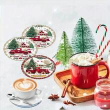 1 set/10 sets de 4 piezas/set de posavasos de Navidad con diseños de Papá Noel, campana de Navidad, copo de nieve, reno, árbol de Navidad, muñeco de nieve y pingüino de Navidad. Hechos de poliéster y goma, ideales para fiestas navideñas, bares, oficinas y hogares, para cualquier ocasión, de tamaño 3.94 x 3.94 pulgadas