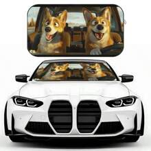 1pc Cute Corgi Driving Car Sun Visor, Interesting Car Accessory Design, Car Interior UV Protection Sunshade, Easy Installation, Suitable For Various Car Models, Provides Heat Insulation And Privacy Protection, Keeps Your Car Cool, Foldable For Easy Storage