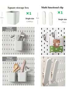 Najlepiej sprzedający się artykuł do domu, Basic Living 1 szt. montowany na ścianie i bez wiercenia plastikowa tablica perforowana, zestaw akcesoriów o wielu kombinacjach, uniwersalna tablica perforowana do przechowywania z różnymi pudełkami do przechowywania i metalowymi haczykami, odpowiednia do warsztatu garażowego/organizacji i przechowywania w kuchni domowej/biurze/pokoju rzemieślniczym/łazience (28*28 cm)