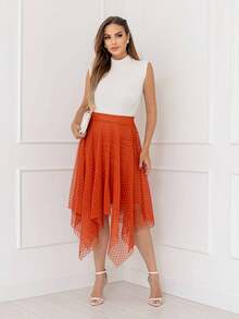 Elegance Tulle Midi Skirt With Polka Dots Code 127 - Terracotta - View 2