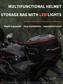 Expandable Motorcycle Helmet Storage Bag – LED Strip (No Battery), Waterproof, Multi-Functional - Black - View 4