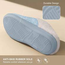 Women's Fuzzy Slip-On Slippers Indoor And Outdoor Use, Comfy Foam, Anti-Skid Rubber Hard Sole - Blue - View 4