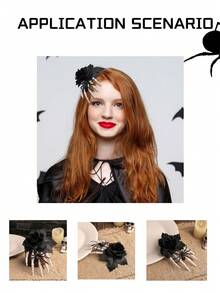 1pc Halloween New Black Rose Ghost Hand Side Clip - Themed Party Halloween Spooky Spider Ghost Hand Funny Hair Accessory - Multicolor - View 7