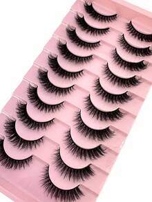 10pairs 5d Mink Fur False Eyelashes,Crossed & Voluminous Natural And Dramatic Lashes - Black - View 4