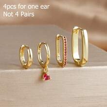 Bộ 4 khuyên tai tròn vuông màu vàng mới cho một bên tai dành cho nữ, khuyên tai xỏ khuyên kiểu Punk Rock tối giản, mạ vàng 18K - Bộ bông tai 4 chiếc - Xem 18