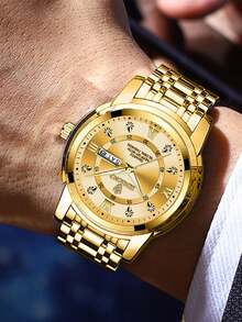 BINBOND Luxury Watch For Man Elegant Date Week Waterproof Luminous Men Watch Quartz Stainless Steel Sports Men's Watches - Vàng - Xem 2