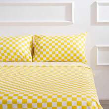 Best Season 4 Piece Bed Sheet Set - Full Size - Soft Microfiber Bedding Sheet Set, Deep Pocket, Stain, Fade & Wrinkle Resistant (Plaid Black & White), Luxury Comfortable - 黃白格子圖案 - 查看 12
