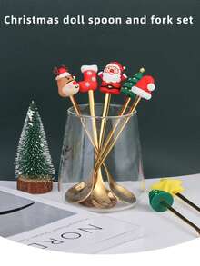 Set di posate natalizie, regali di Natale, set portatile da 2 pezzi/4 pezzi/6 pezzi in acciaio inossidabile 304, set di posate riutilizzabili con cucchiaio e forchetta, con scatola di stoccaggio, adatto per picnic e uso quotidiano, accessori da cucina