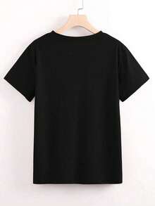 mujer Playera de algodón suave, corte entallado, cuello redondo, colores versátiles. Cómoda, duradera, ideal para combinar y lucir elegante en cualquier ocasión informal. - Negro - Ver 2