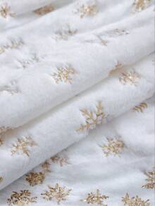 1 Peça Toalha de Mesa com Padrão de Floco de Neve de Natal, Bandeira de Decoração de Mesa de Jantar, Tapete de Mesa de Pelúcia Curta Estilo Fazenda com Flocos de Neve Dourados, Adequado para Decoração de Sala de Jantar, Sala de Estar, Quarto, Chá de Panela, Decoração de Ambiente de Feriado