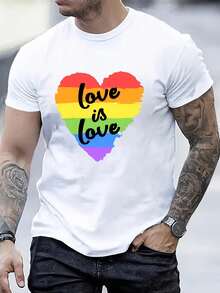 Men's Summer Rainbow Heart Print T-shirt, Round Neck Short-sleeved T-shirt, Casual Sports Top, Outdoor Men's Clothing Tee For Adult, Men, Women, Teen, Teenager, Adolescent, Youth