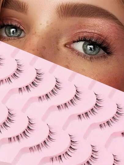 10 paires de faux cils inférieurs épais en forme d'œil de chat, frisure B, style naturel et cosplay, réutilisables, convenant pour l'anime et le look croisé, convenant pour les débutants, maquillage doux et naturel