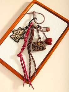 Series Cute Leather Leopard Print Small Bag Charm Keychain Vintage Leopard Bear Heart Highly Decorative Bag Pendant Suitable For Women Everyday Wear Fall