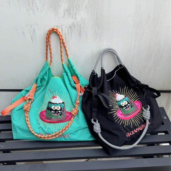 Summer New Japanese Style Nylon Embroidered Bag, Fashion Versatile Niche Large Capacity Shoulder Shopping Tote Bag For Women