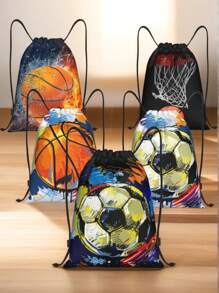 Kids' Fun Pattern Drawstring Bag - Teens Sport Gym Swim Travel Work Hiking Daypack Bag, Lightweight , Cute Designs Basketball,Football Print - Perfect For School, Sports, Travel, And Toy Storage