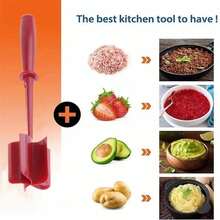 3-In-1 Plastic Mixing Stick – Handheld Kitchen Tool For Blending Ground Meat, Folding Batter, Mixing Salads, Dough And Salsa - 紅色 - 查看 3