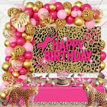 103pcs Leopard Print Themed Balloon Garland Arch Set, Including Hot Pink, Pink, Gold, And Leopard Print Latex Balloons, Perfect For Birthday Parties, Baby Showers, Bridal Showers, Bachelorette Parties, Outdoor Decorations, And Leopard Print Themed Party Decorations. - Multicolor - View 2