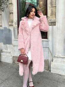 Imitation Fox Fur Long Coat For Women Lapel Solid Street Winter 2025 Warm Fluffy Fox Fur Jacket Female Furry Overcoat