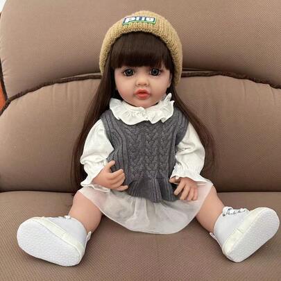 55cm Full Vinyl Long Hair Simulation Doll Realistic Reborn Dolls With Big Eyes DIY Hairstyle Companion Toy New Year's Day Gift